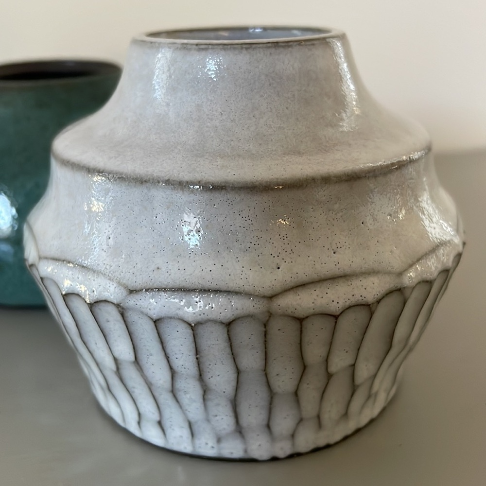 Pottery vases artisan Husk Milk white and celadon green handmade  small - Picture 9 of 11